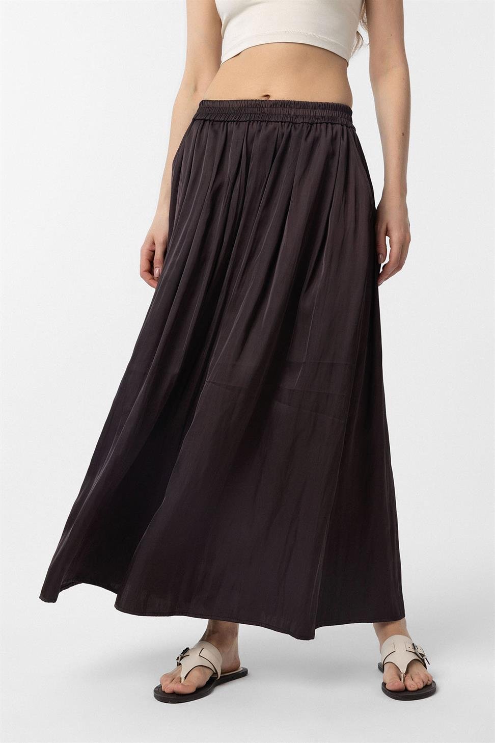 Antioch Kahve Uzun Dökümlü Pilili Kadın Etek