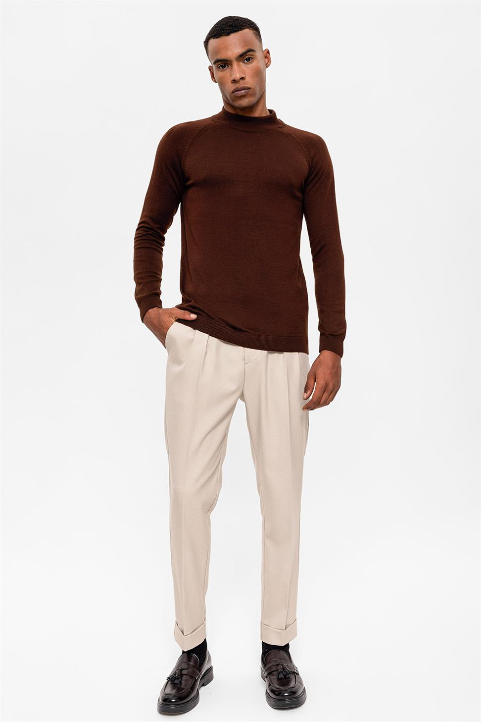 Antioch Kahve Yarım Boğazlı Erkek Triko