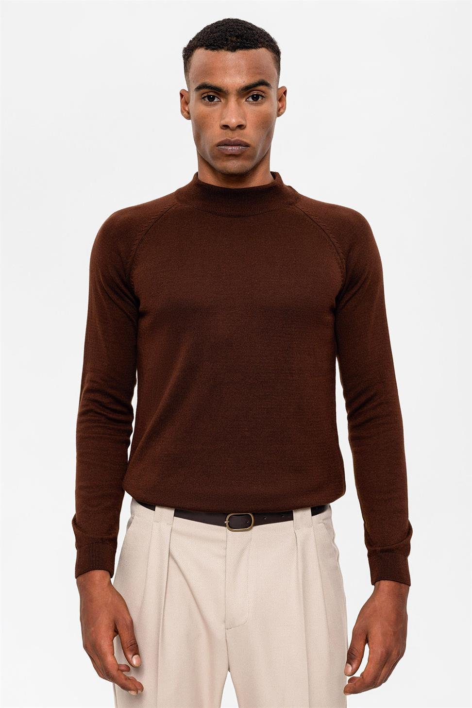 Antioch Kahve Yarım Boğazlı Erkek Triko