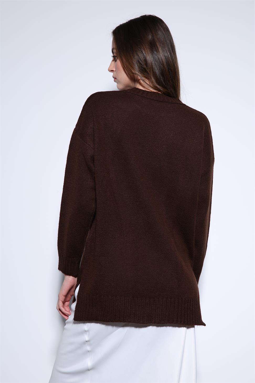 Antioch Kahve Yırtmaç Detaylı Kadın Kazak