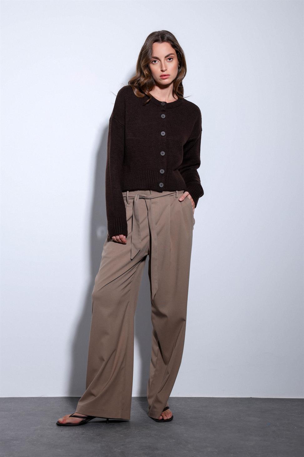 Antioch Kahve Yırtmaçlı Örgü Triko Kadın Kazak