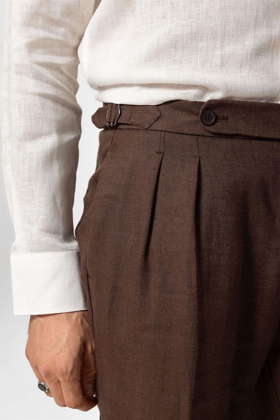 High Waist 100% Linen Pleated Mens Pants