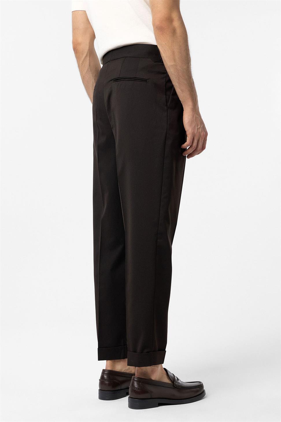 Antioch Kahve Yüksek Bel İtalyan Kalıp Pileli Erkek Pantolon