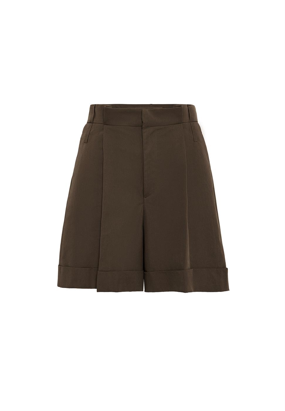 Antioch Kahve Yüksek Bel Pensli  Kadın Bermuda Şort