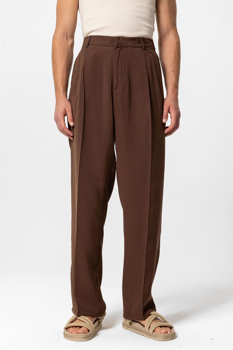 بنطلون رجالي فضفاض ذو ثنيات عالية الخصر للرجال