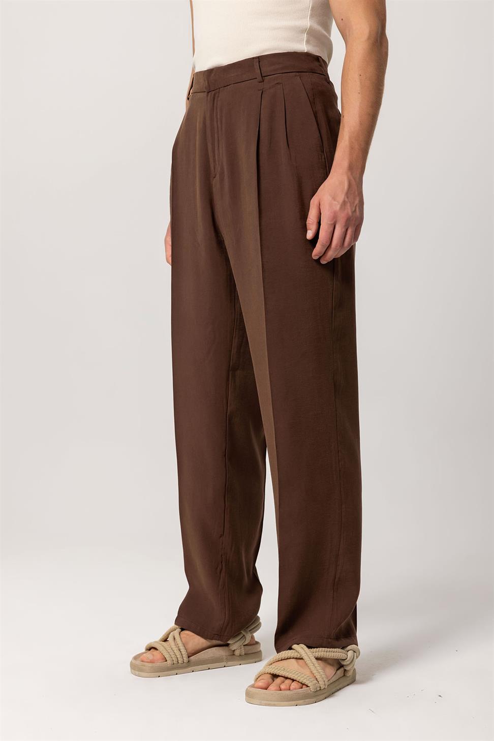 بنطلون رجالي فضفاض ذو ثنيات عالية الخصر للرجال