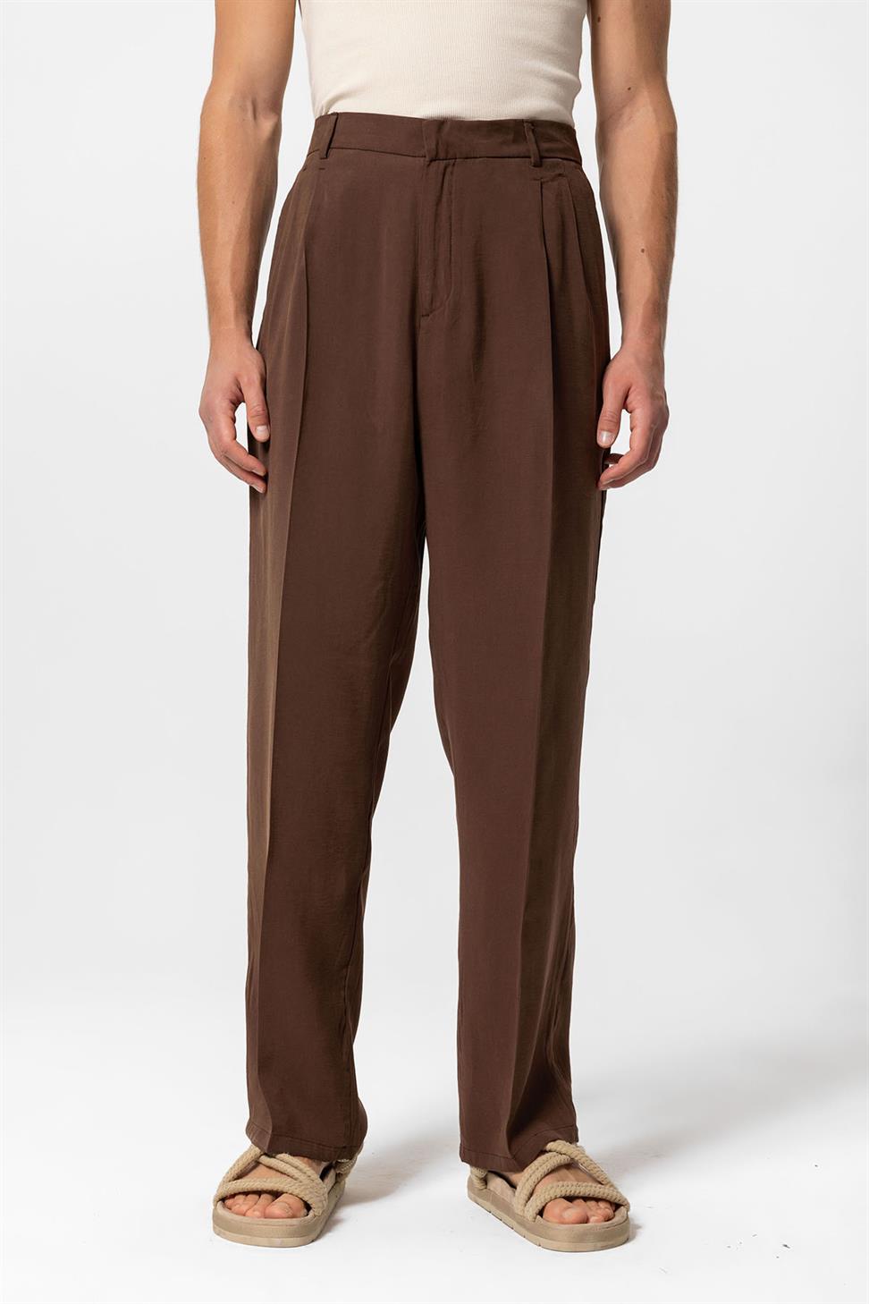 بنطلون رجالي فضفاض ذو ثنيات عالية الخصر للرجال