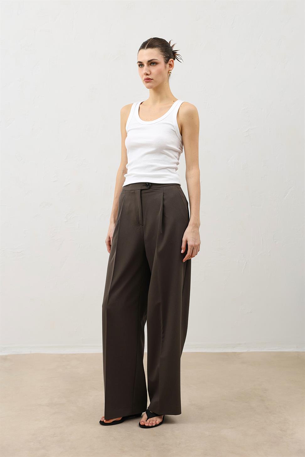 High-Waisted Pleated Womens Pants