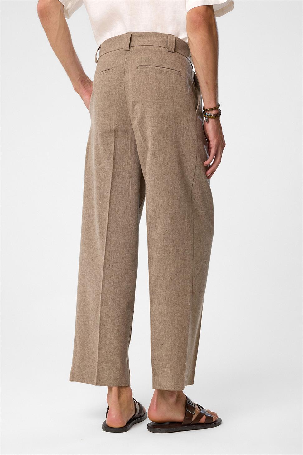 Antioch Kahve Yüksek Bel Pileli Relax Fit Erkek Pantolon