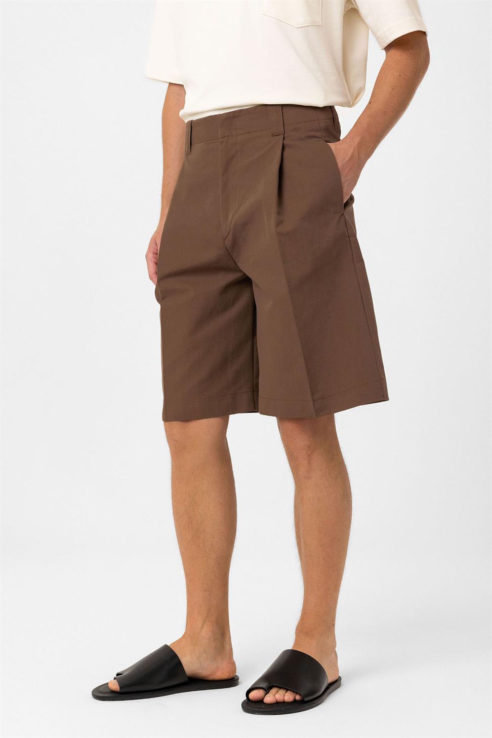 Antioch Kahve Yüksek Bel Pileli Relaxed Bermuda Erkek Şort
