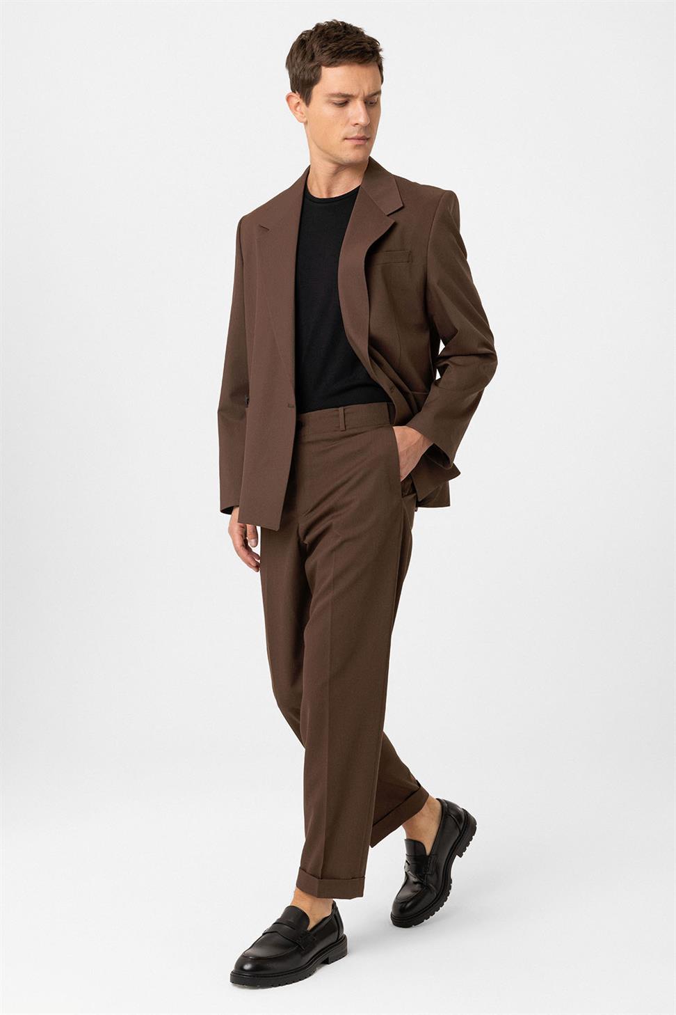 Antioch Kahve Yüksek Bel Straight Fit Erkek Pantolon