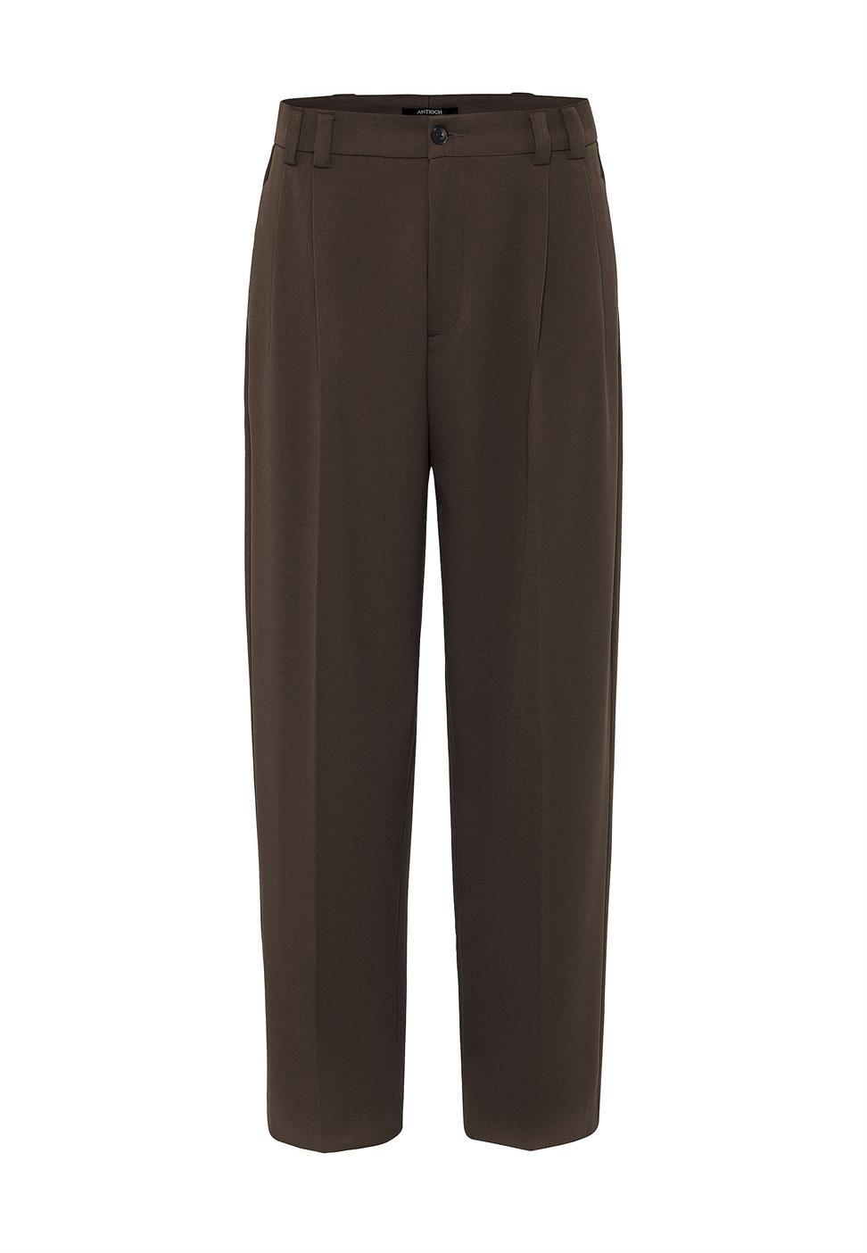 Antioch Kahve Yüksel Bel Relax Fit Pileli Erkek Pantolon