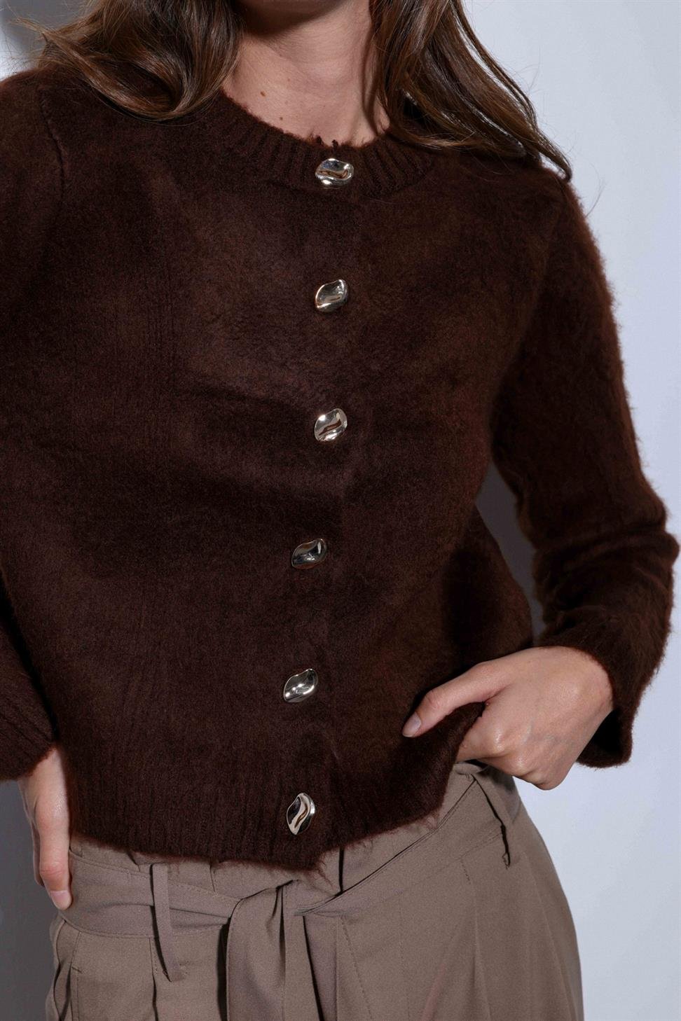 Antioch Kahve Yumuşak Dokulu Kadın Hırka