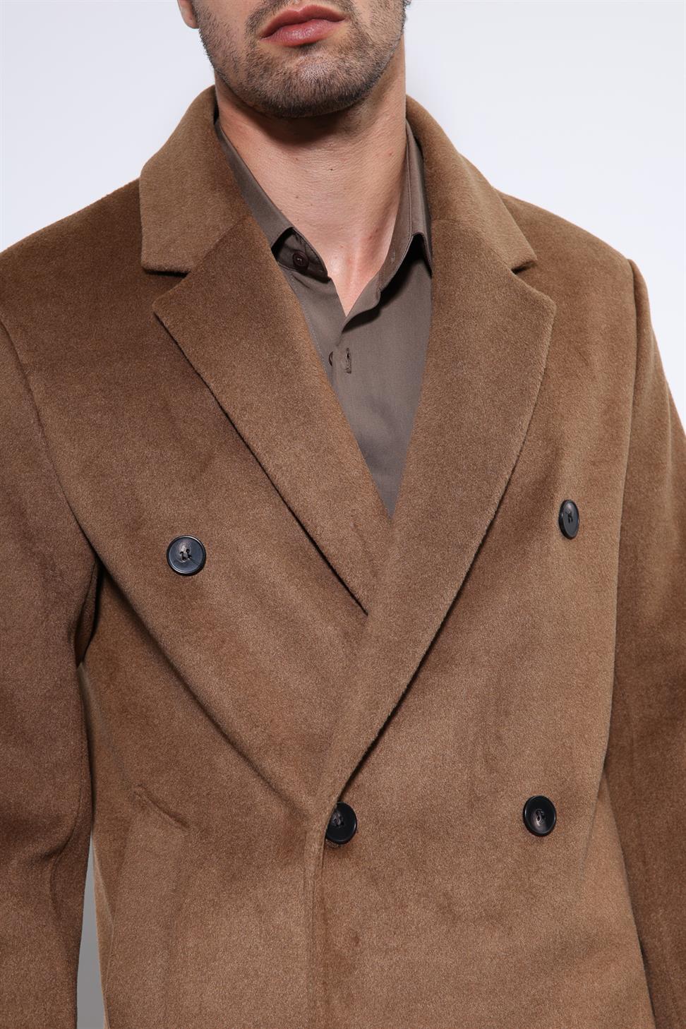 Antioch Kahve Yün Karışımlı Kruvaze Erkek Kaban