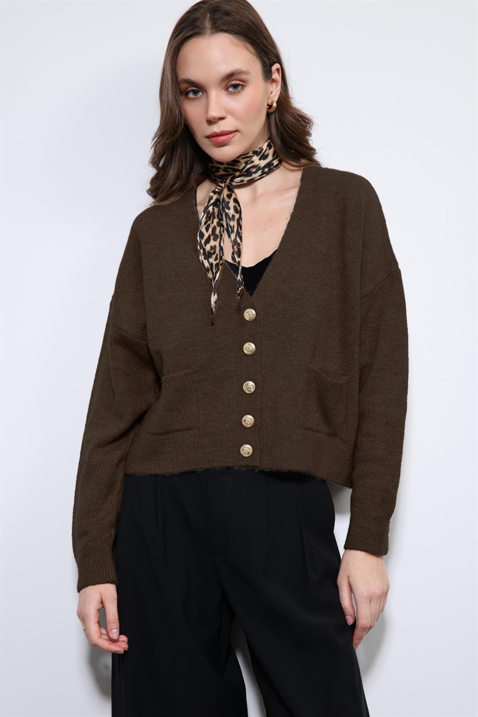 Antioch Kahve Yün Karışımlı Hırka