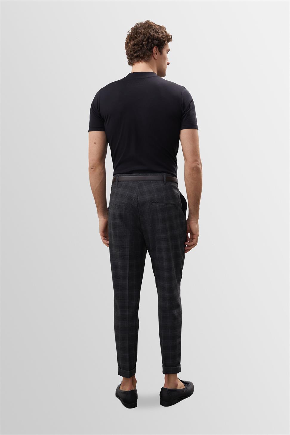 Antioch Kareli Gri Yüksek Bel Kemerli Pantolon