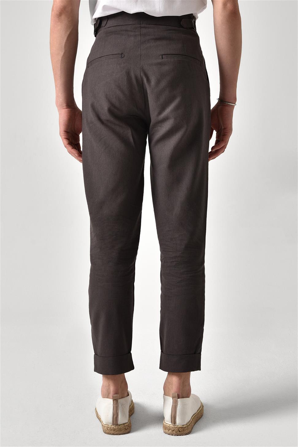 بنطلون كتان عالي الخصر مزين بحزام