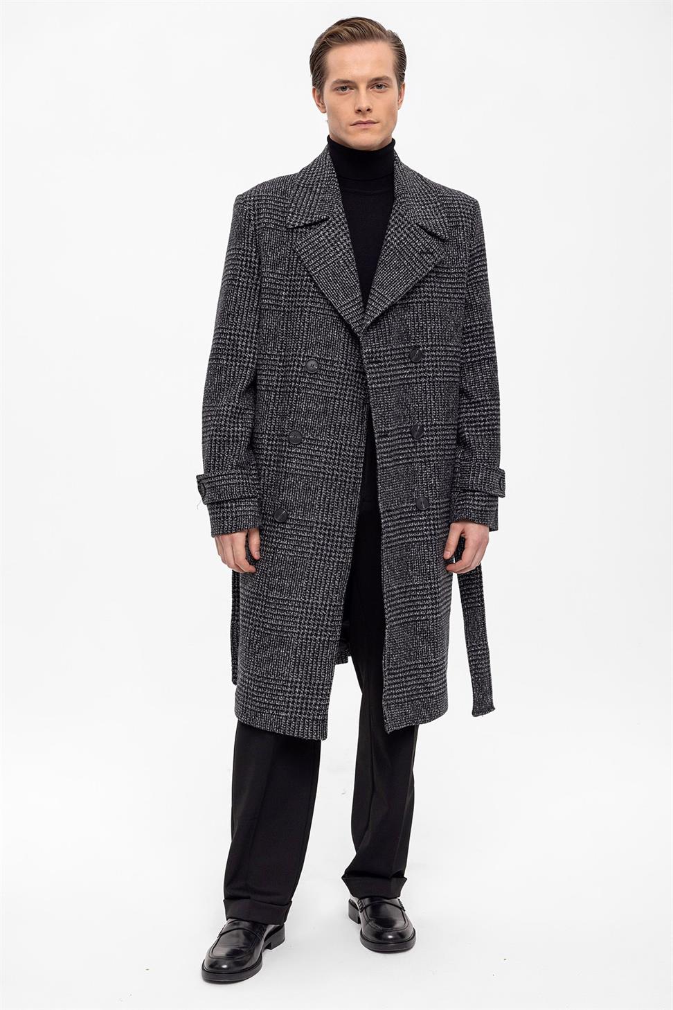 مربوط إغلاق الصدر مزدوجة معطف منقوش للرجال