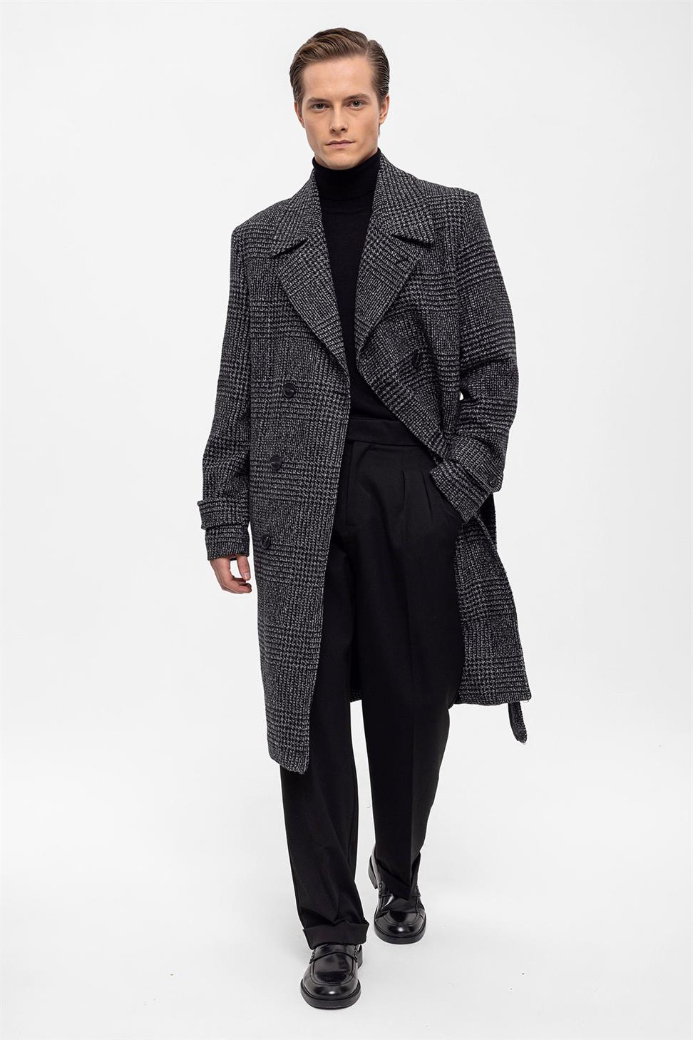 مربوط إغلاق الصدر مزدوجة معطف منقوش للرجال