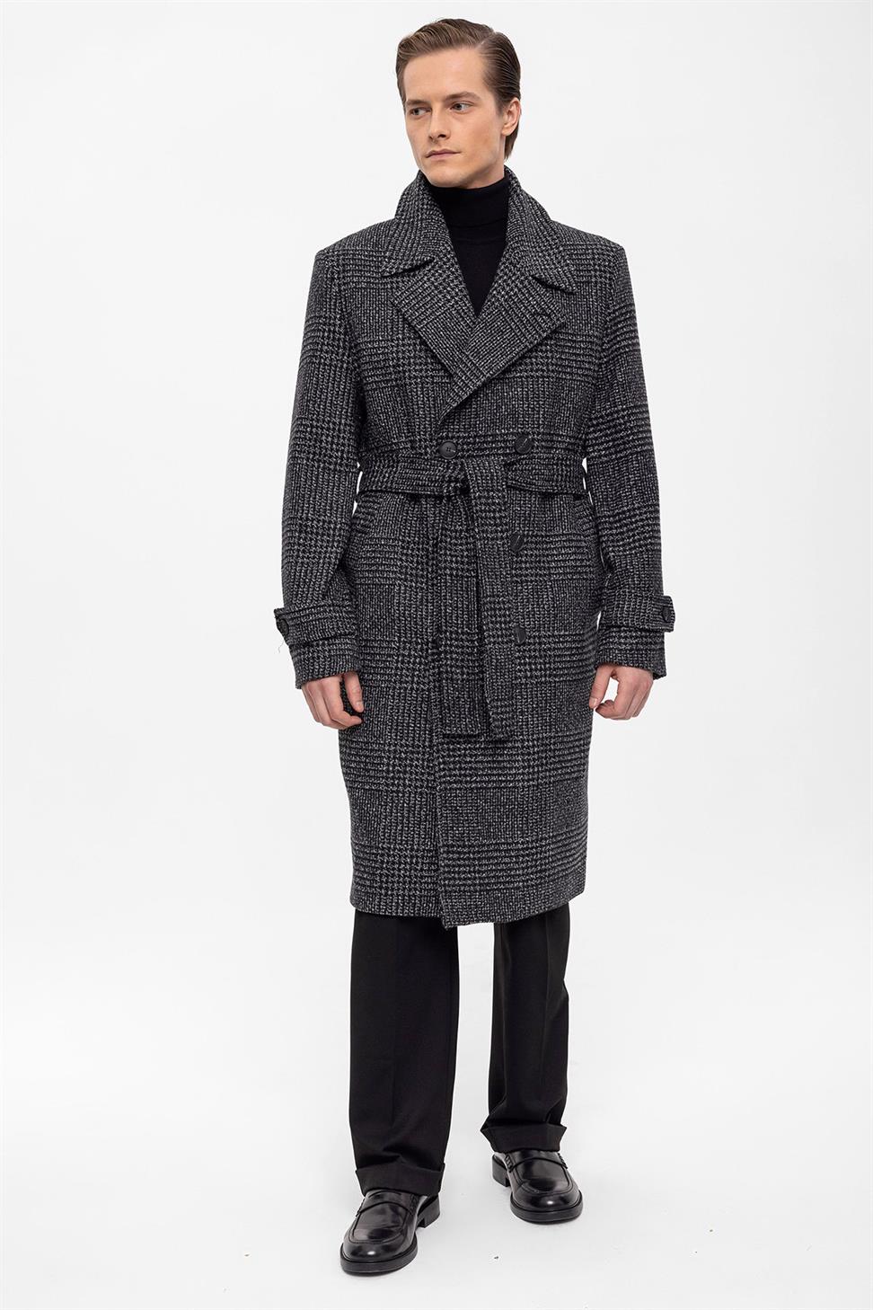 مربوط إغلاق الصدر مزدوجة معطف منقوش للرجال