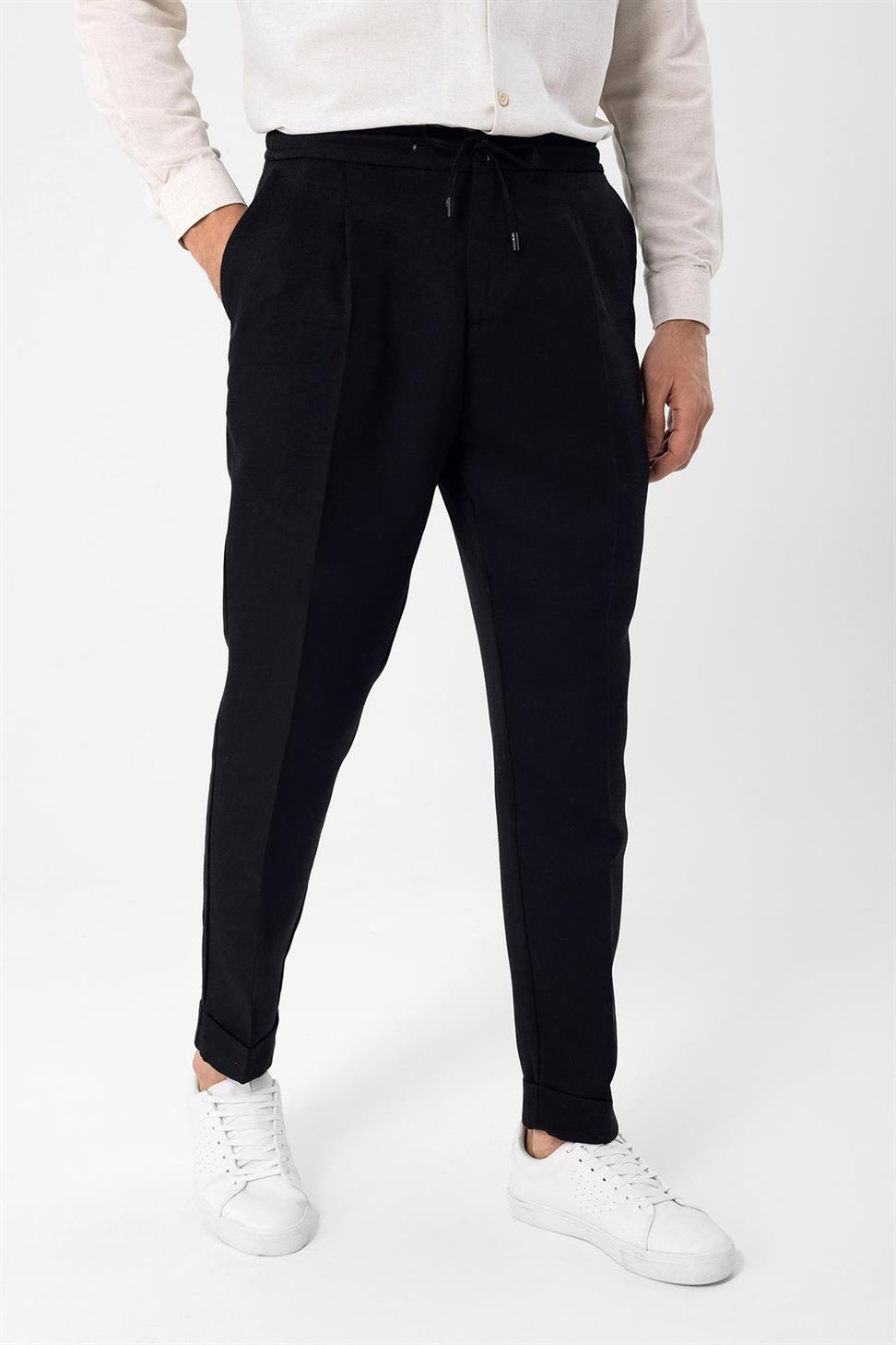 بنطلون رجالي من مزيج الكتان مع خصر برباط