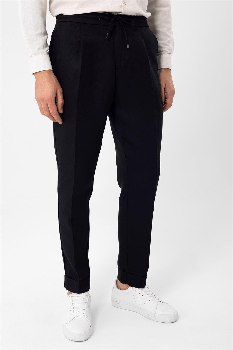 بنطلون رجالي من مزيج الكتان مع خصر برباط