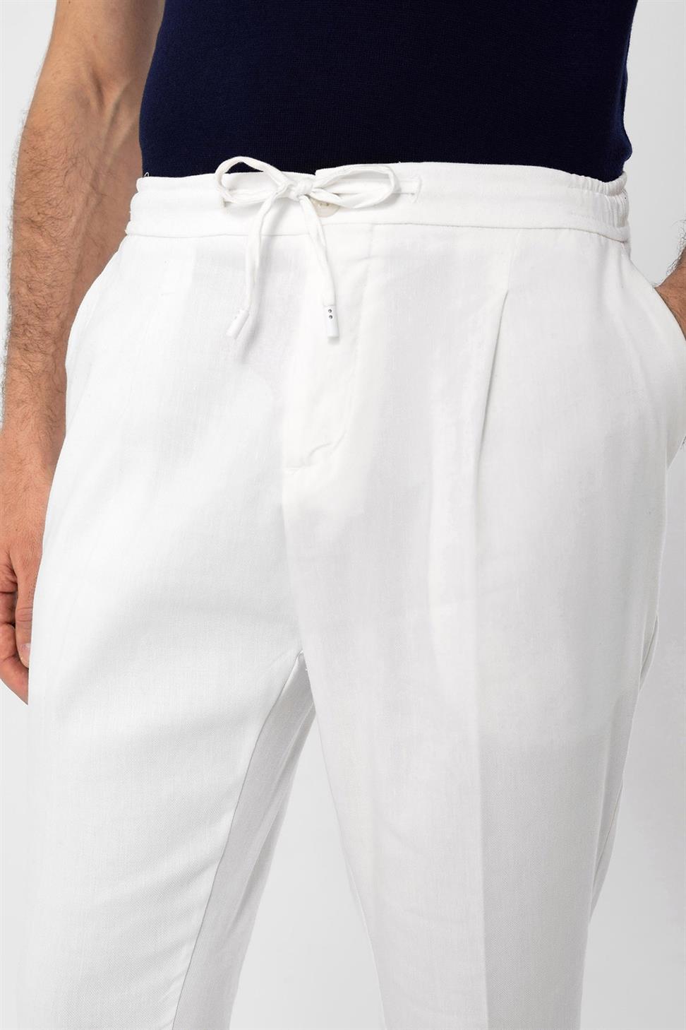 بنطلون رجالي من مزيج الكتان مع خصر برباط