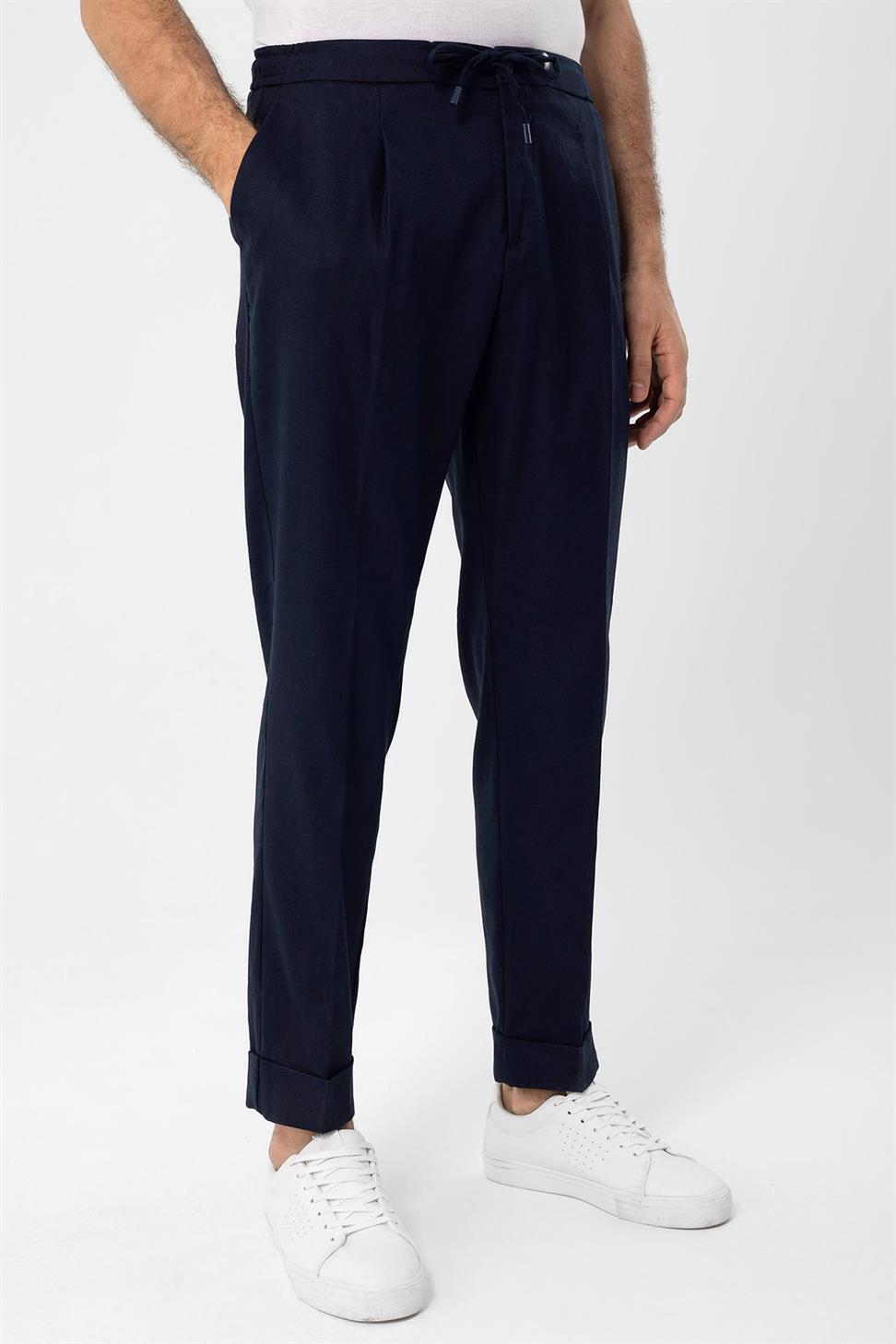 بنطلون رجالي من مزيج الكتان مع خصر برباط