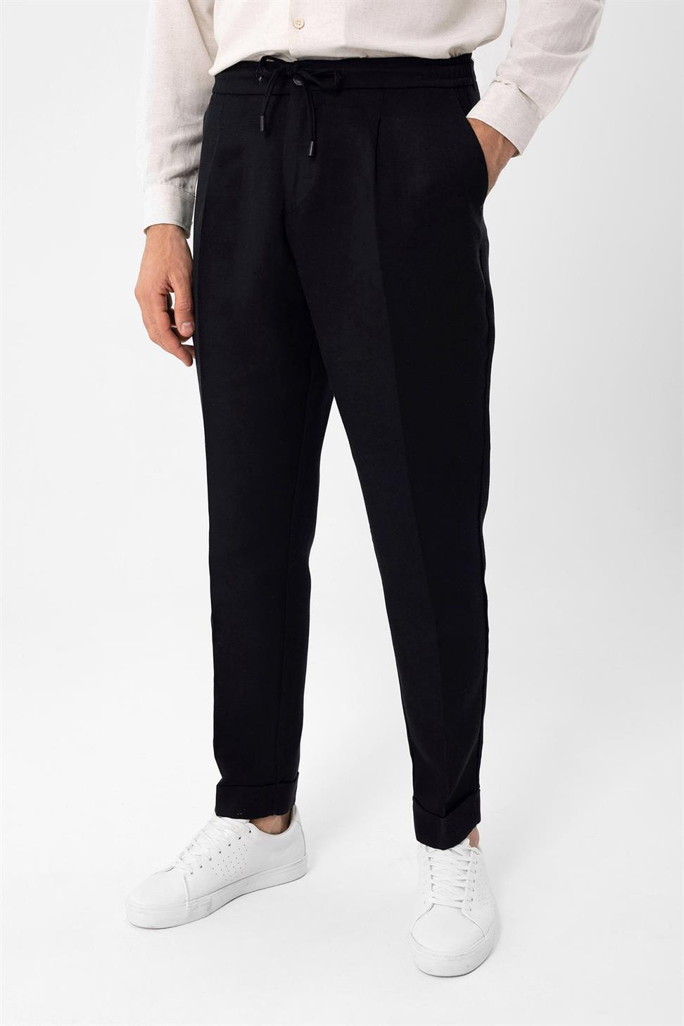 بنطلون رجالي من مزيج الكتان مع خصر برباط