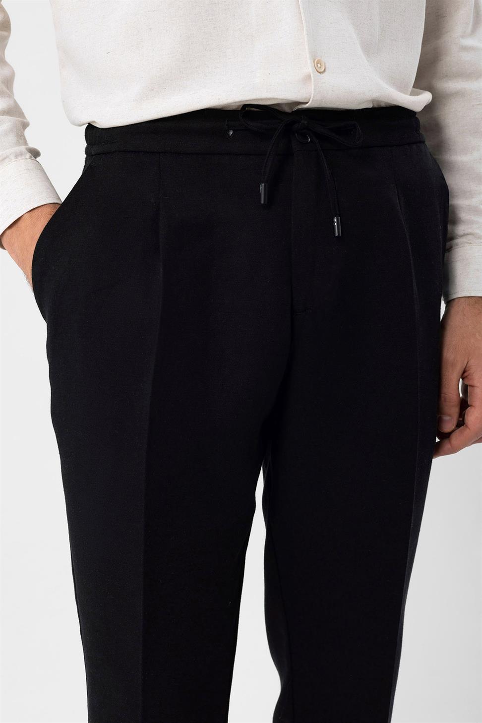 بنطلون رجالي من مزيج الكتان مع خصر برباط