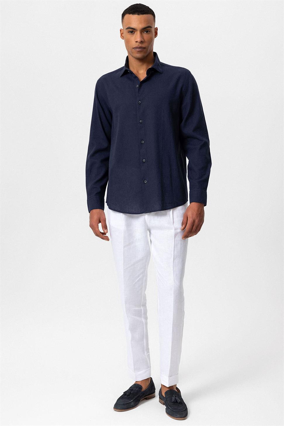 قميص رجالي من مزيج الكتان