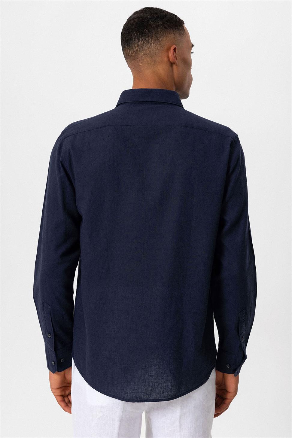 قميص رجالي من مزيج الكتان