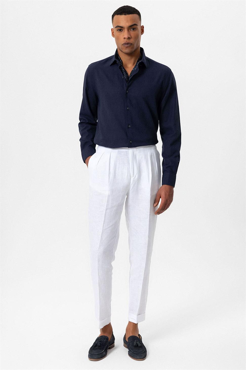 قميص رجالي من مزيج الكتان