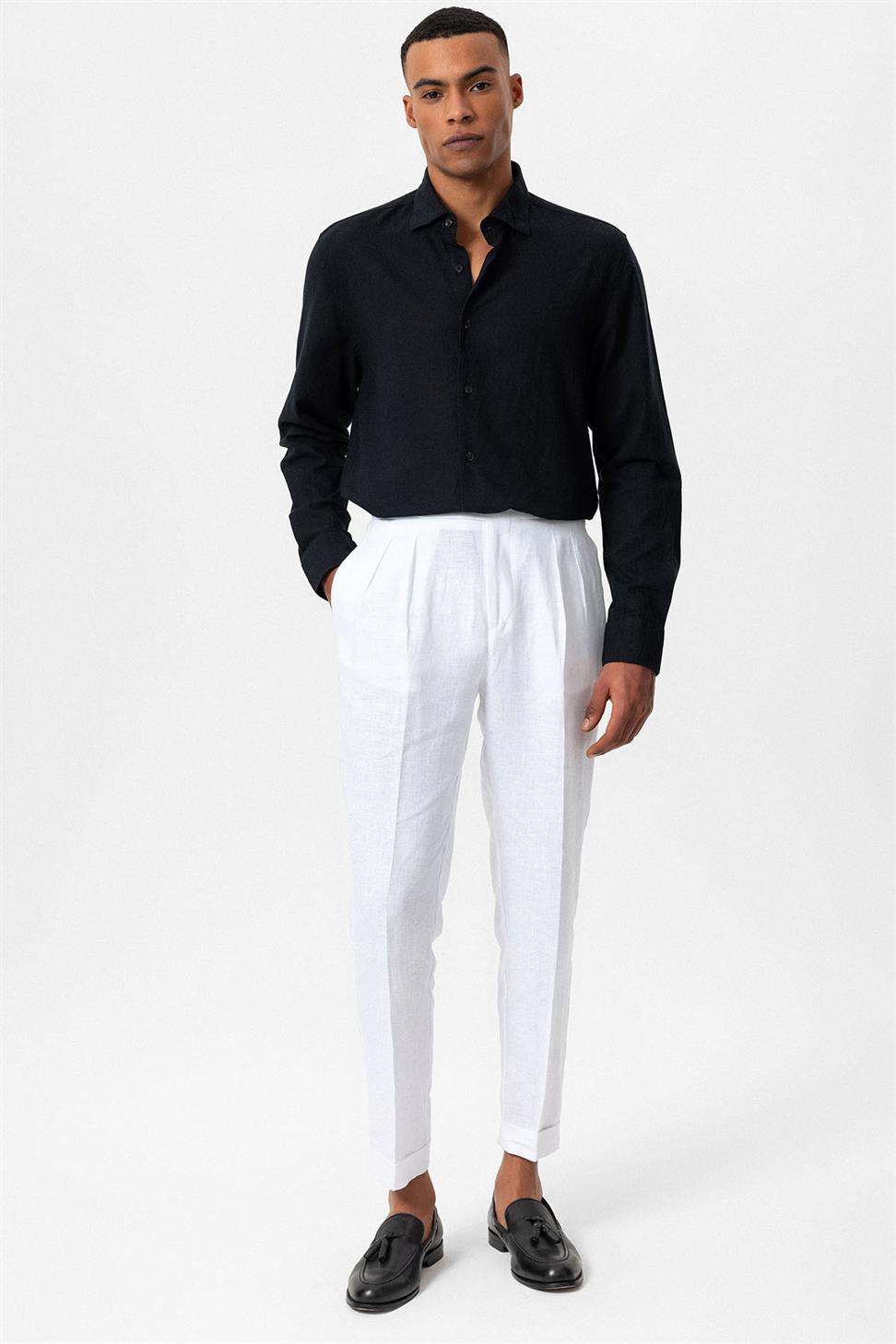 قميص رجالي من مزيج الكتان