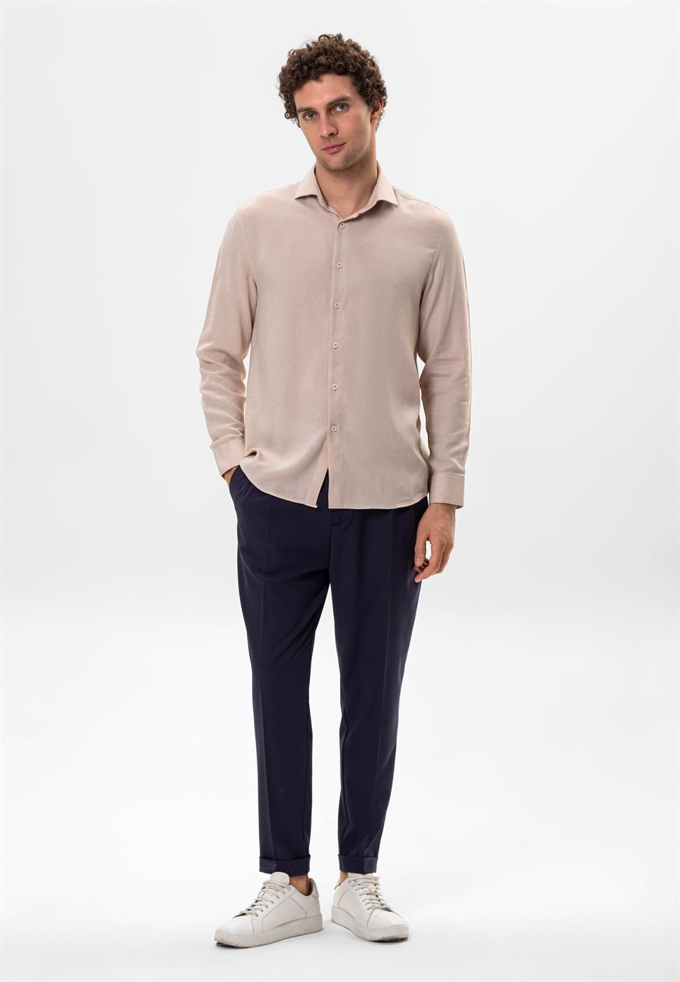 قميص رجالي من الكتان المخلوط للاسترخاء