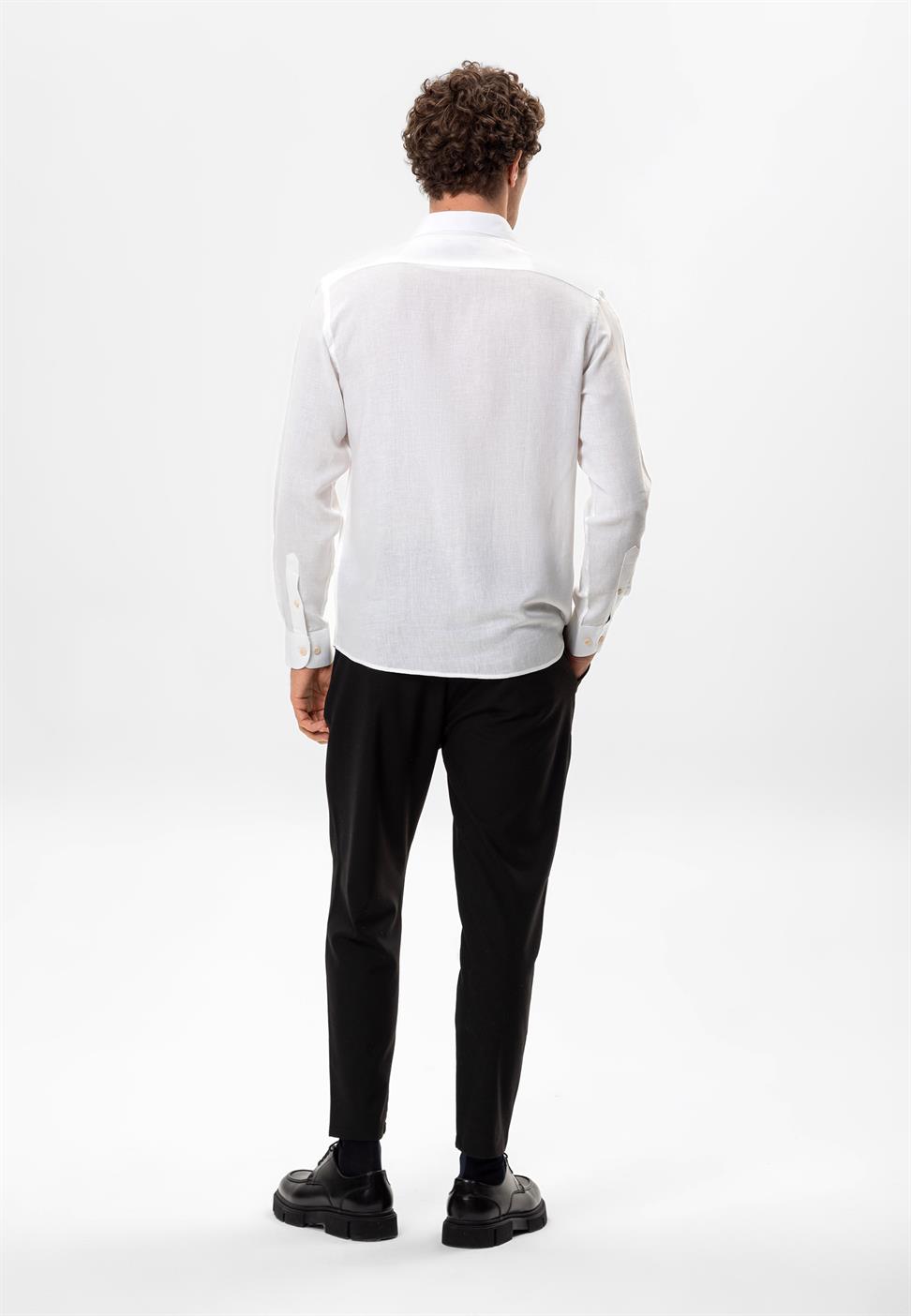 قميص رجالي من الكتان المخلوط للاسترخاء