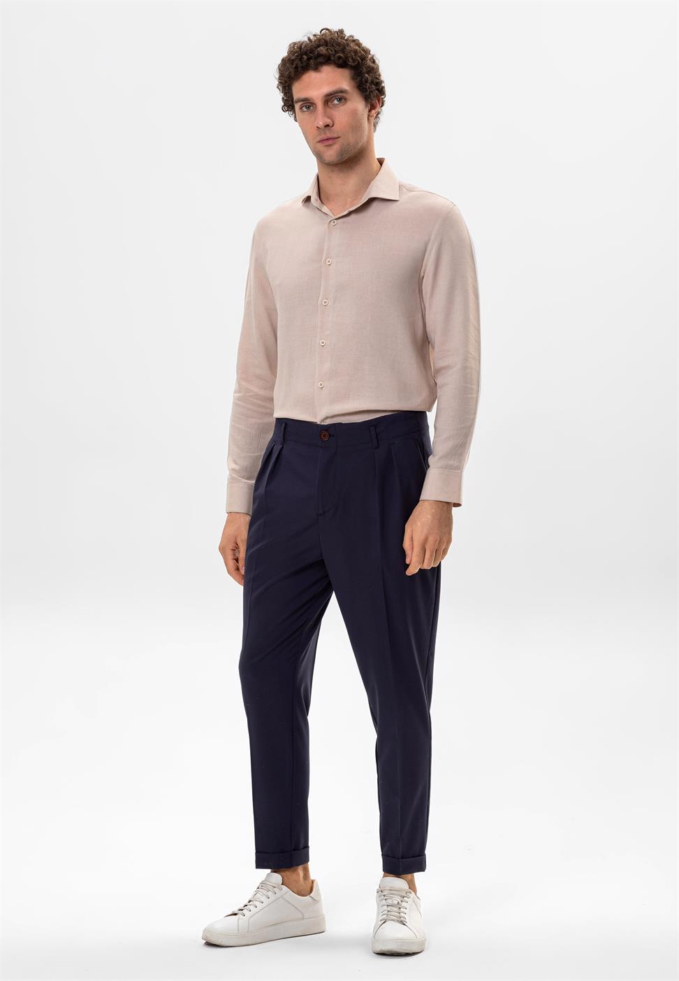 قميص رجالي من الكتان المخلوط للاسترخاء