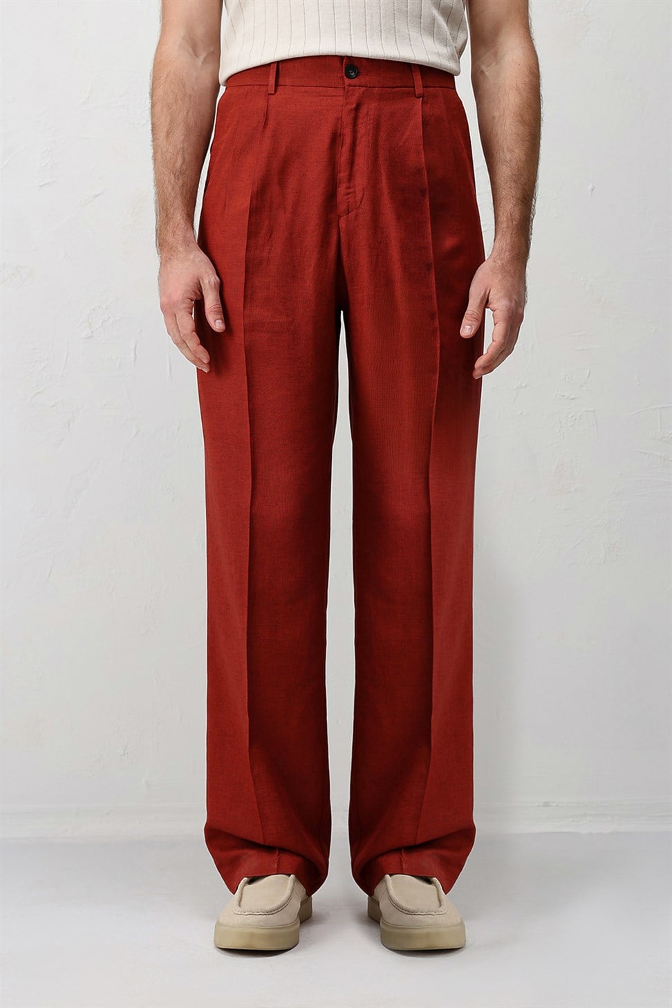 Antioch Kiremit Keten Karışımlı Erkek Baggy Pantolon