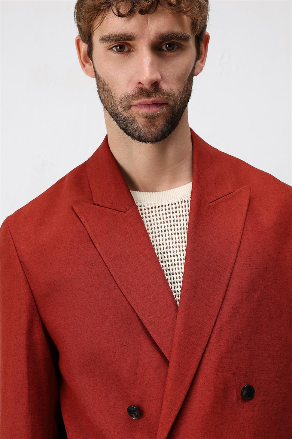 Relaxed Fit Linen Blend Mens Blazer Jacket