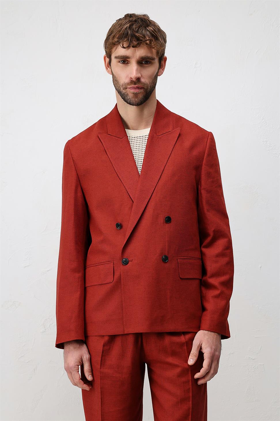 Relaxed Fit Linen Blend Mens Blazer Jacket