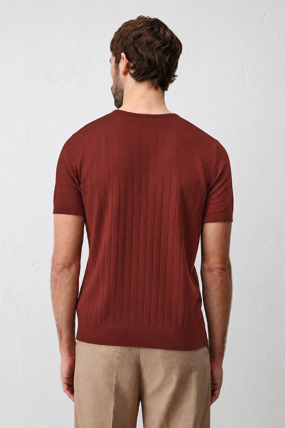Antioch Kırmızı Dokulu Erkek Triko T-Shirt