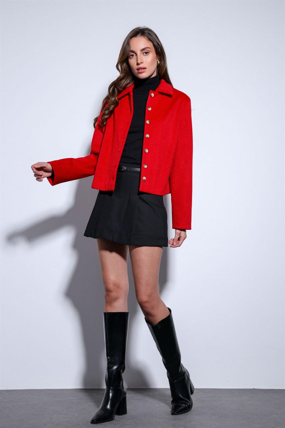 Antioch Kırmızı Gömlek Yaka Kısa Kaşe Ceket