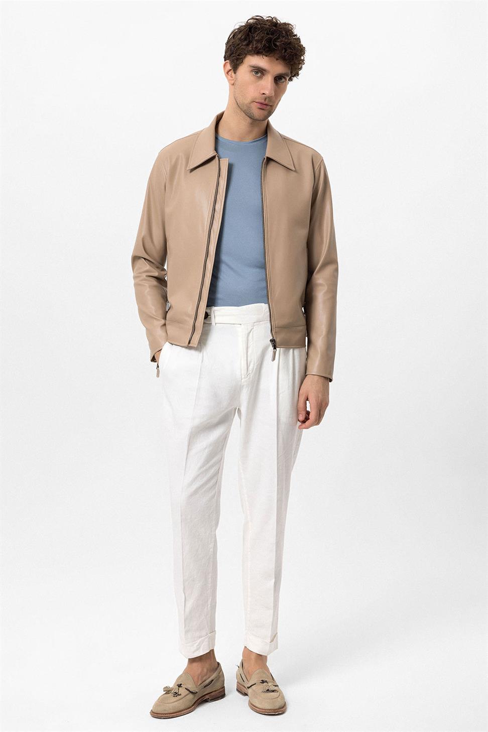 سترة رجالية من الجلد الصناعي مع سحاب كم