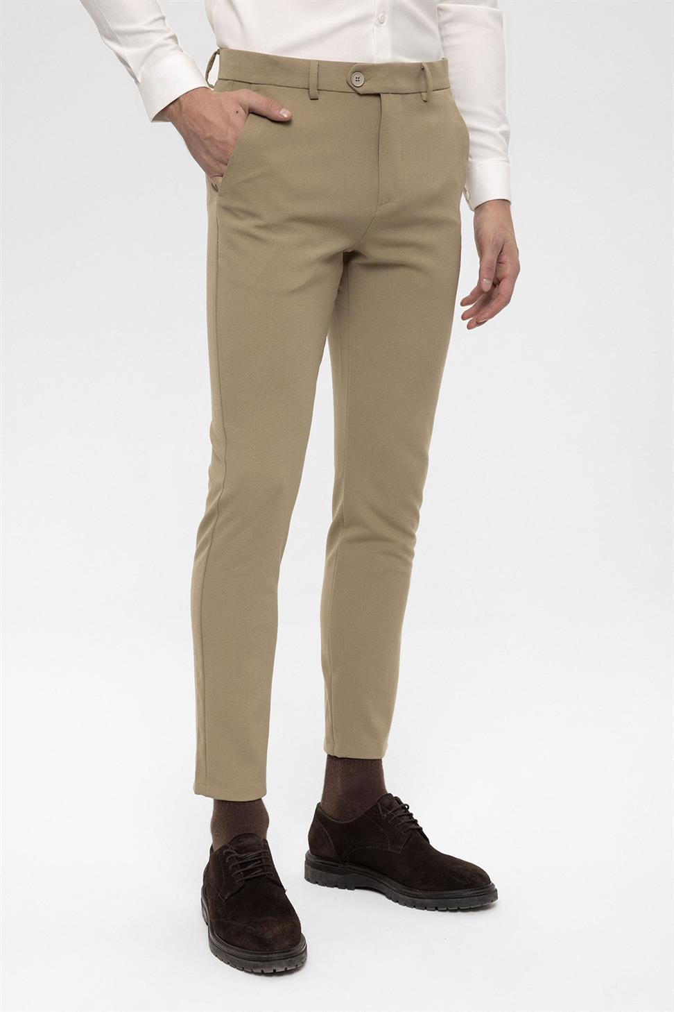 Antioch Koyu Bej Erkek Aksesuar Detaylı Slim Fit Pantolon