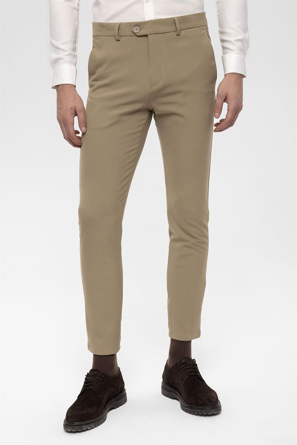 Antioch Koyu Bej Erkek Aksesuar Detaylı Slim Fit Pantolon