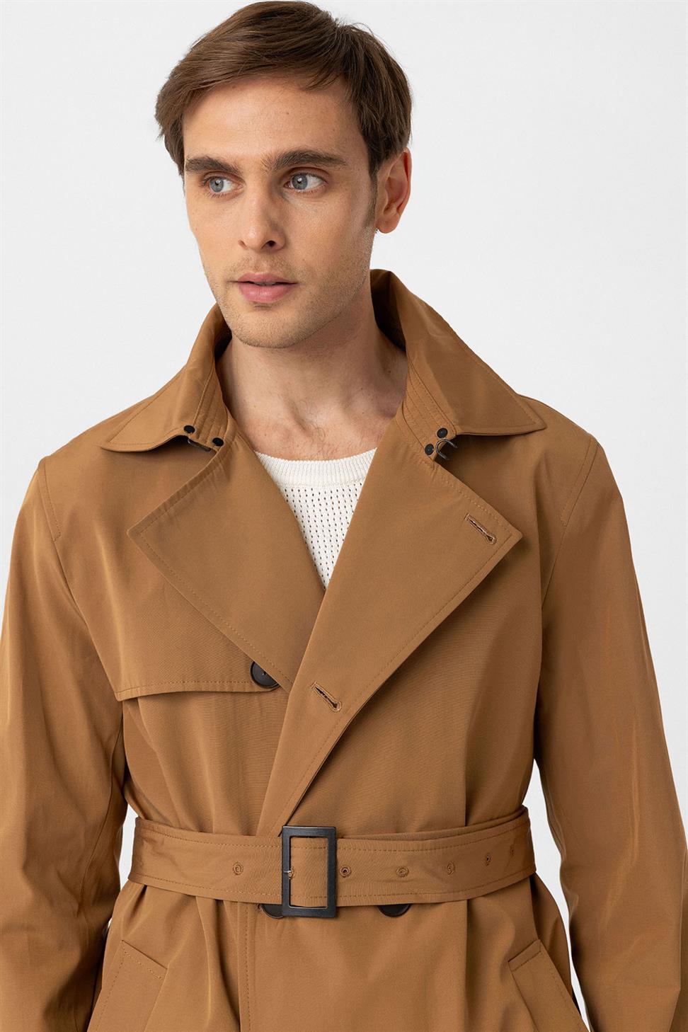 Antioch Koyu Camel Kuşaklı Kruvaze Trençkot