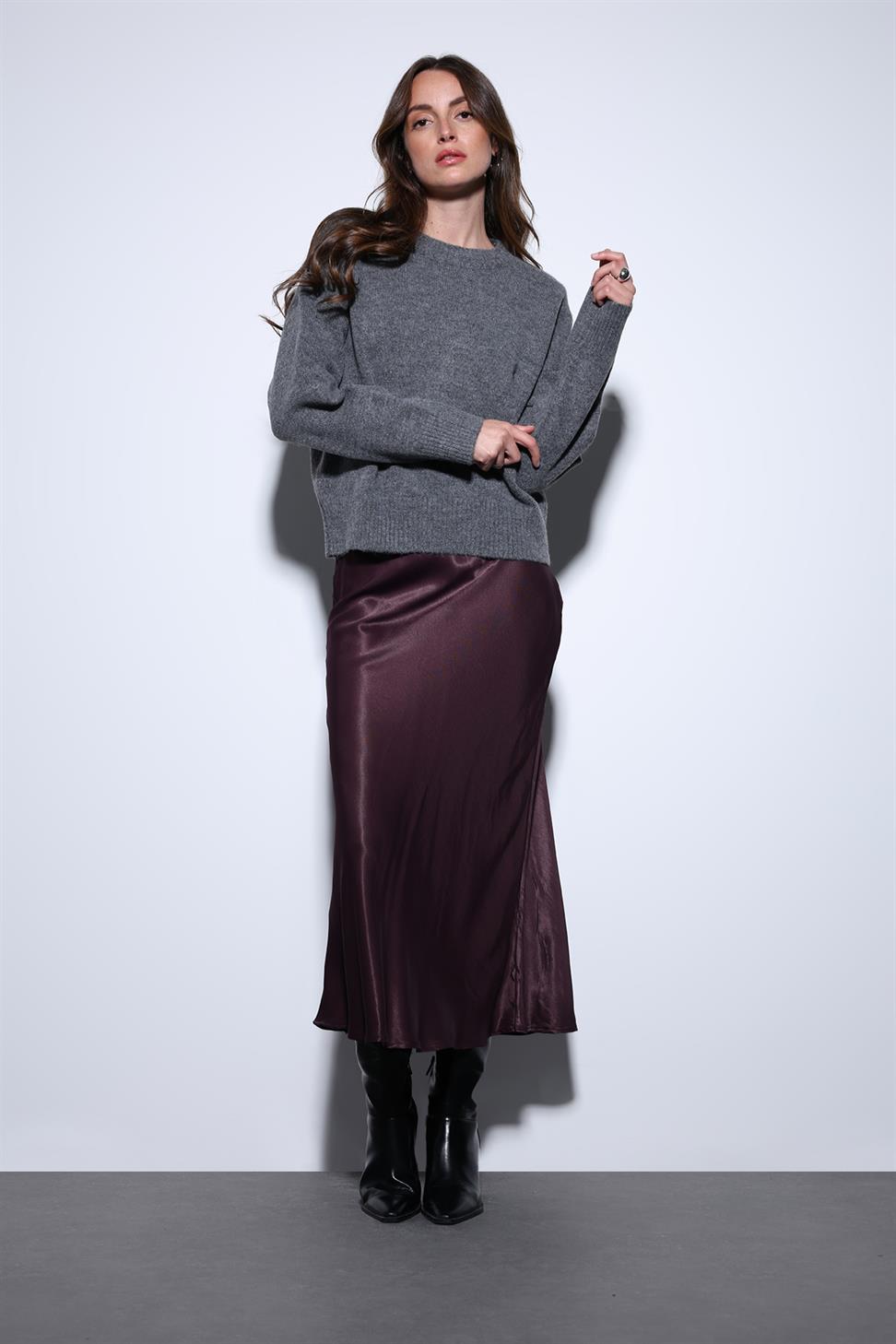 Antioch Koyu Gri Yün Karışımlı Kadın Kazak