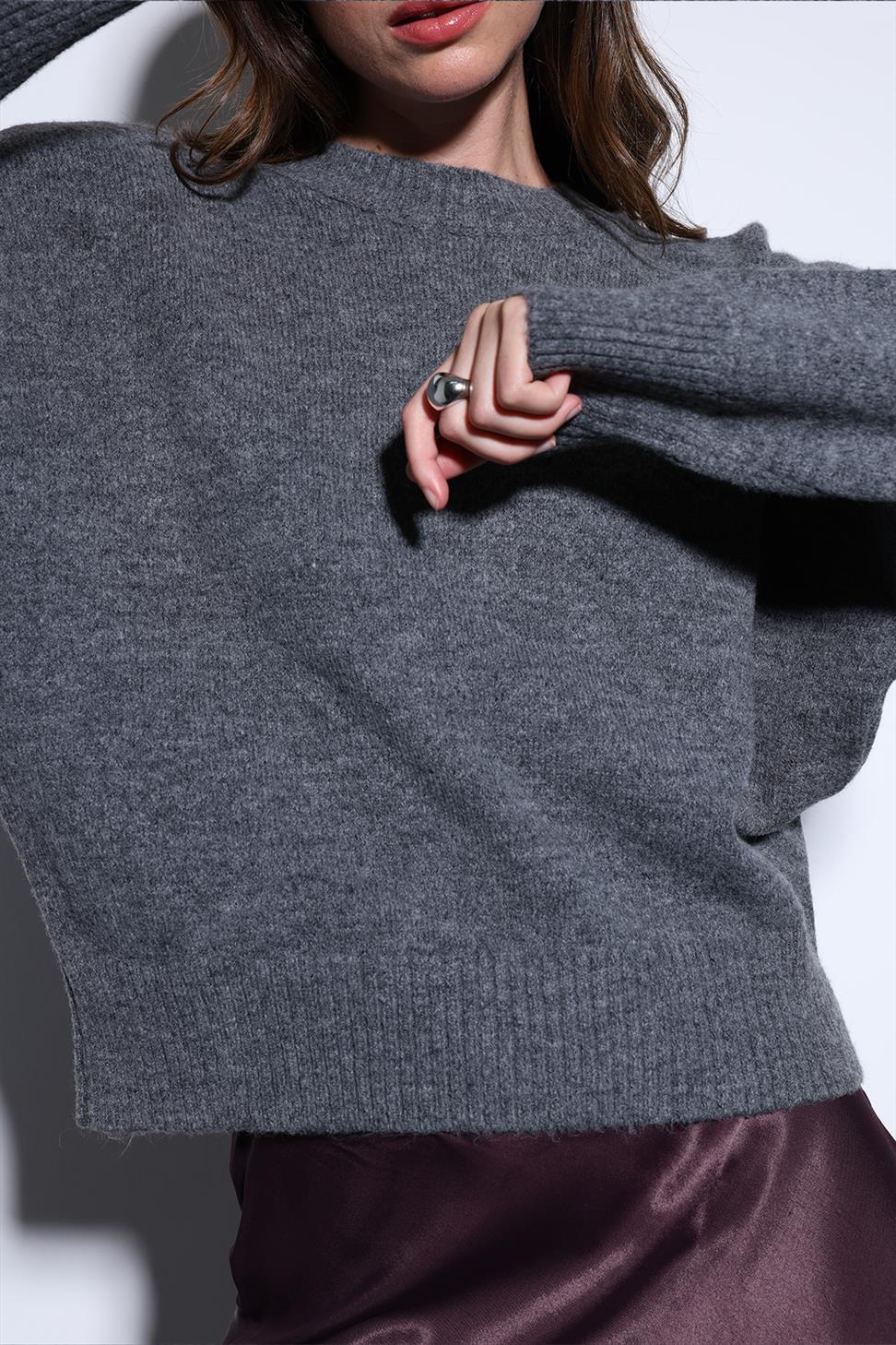 Antioch Koyu Gri Yün Karışımlı Kadın Kazak