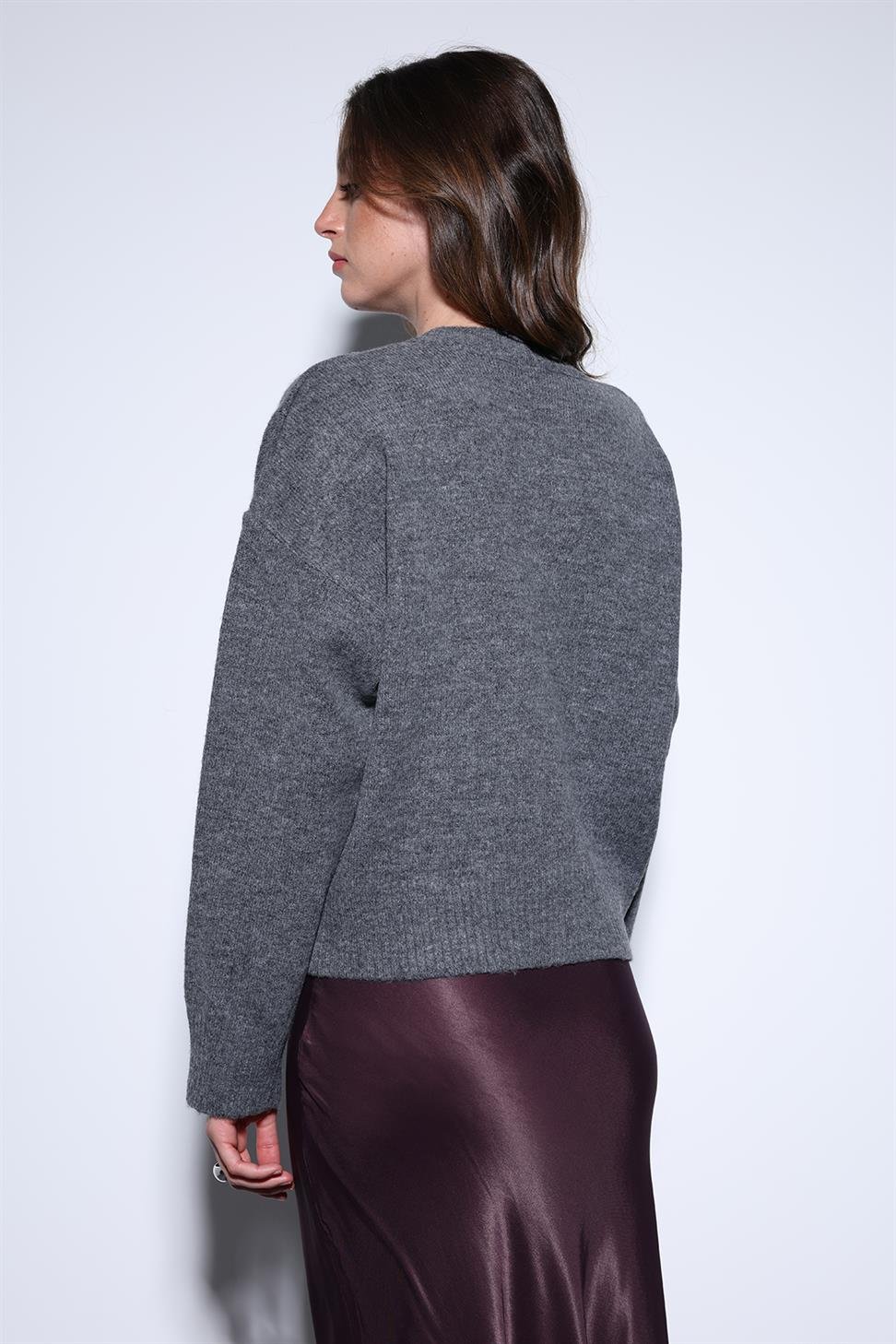 Antioch Koyu Gri Yün Karışımlı Kadın Kazak