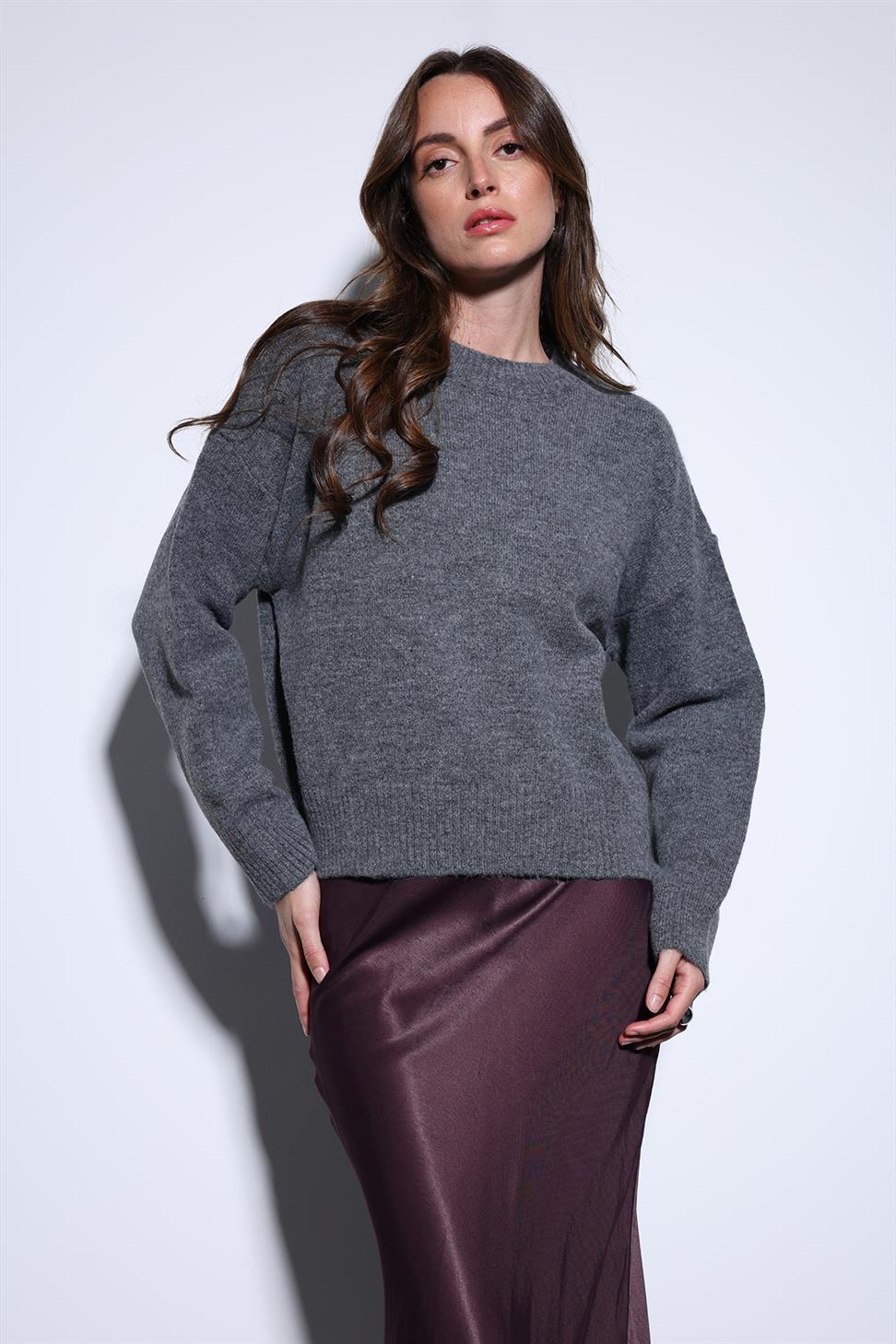 Antioch Koyu Gri Yün Karışımlı Kadın Kazak